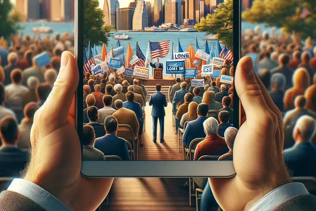 DALL·E 2024-03-18 12.49.56 - Create a variation of the previous photo-realistic image that encourages viewers to join a political website's community on Long Island by signing up